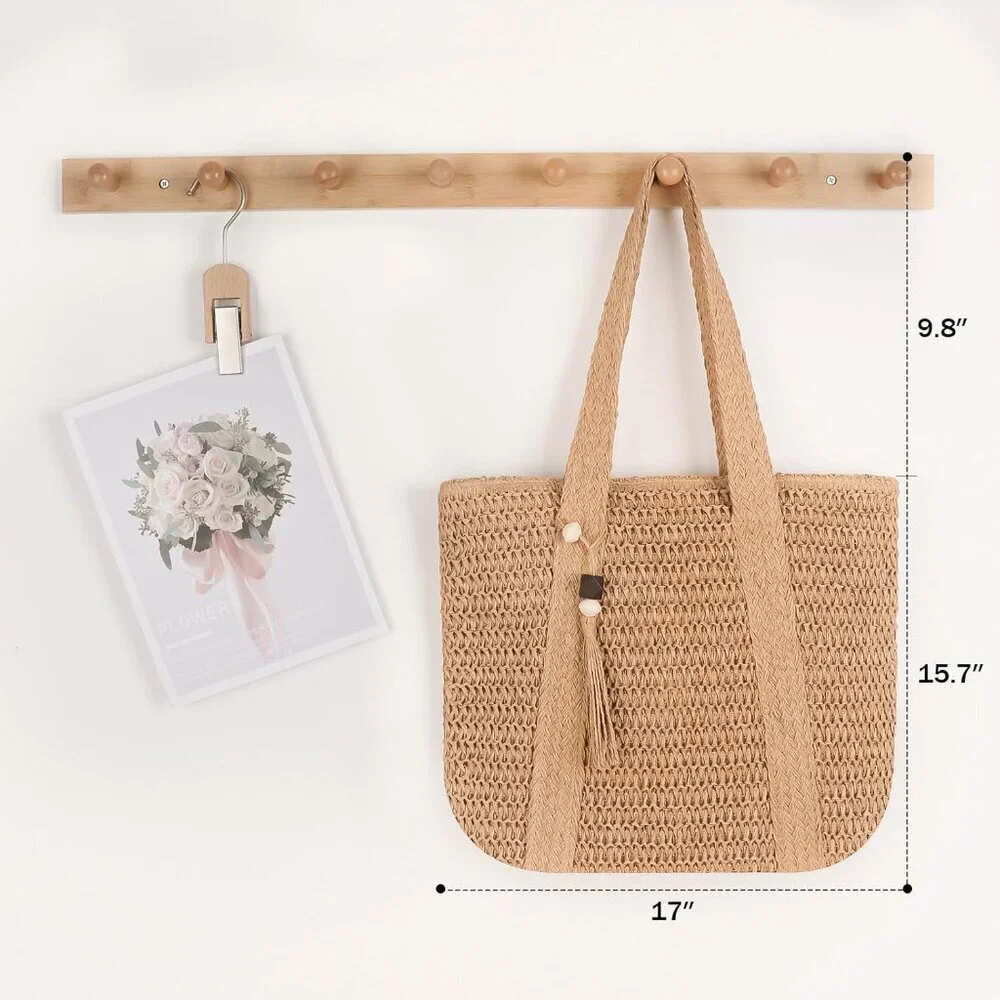 Womens Straw Woven Tote Bag Large Capacity Summer Beach Shoulder Purse